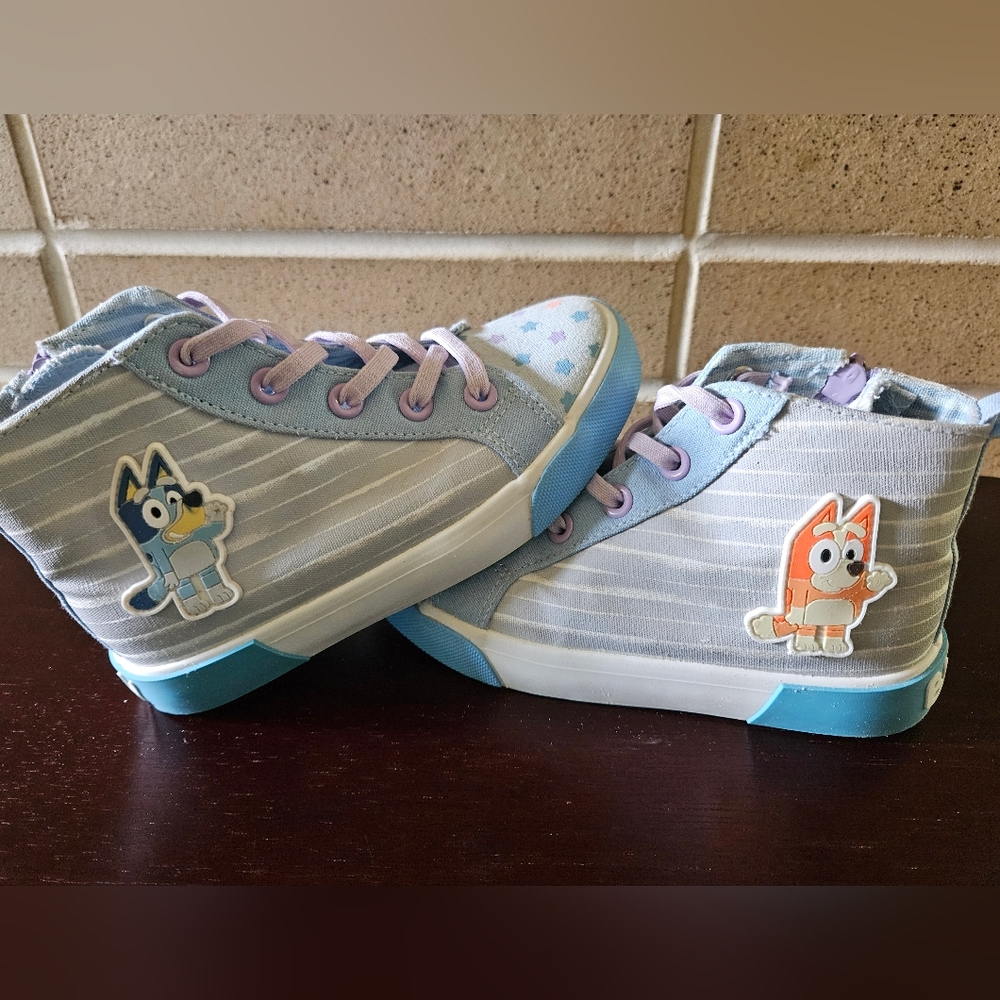 BLUEY | Girls | Shoes | 12 Toddler | High-Top | Sneakers | Blue & Gray | Zipper